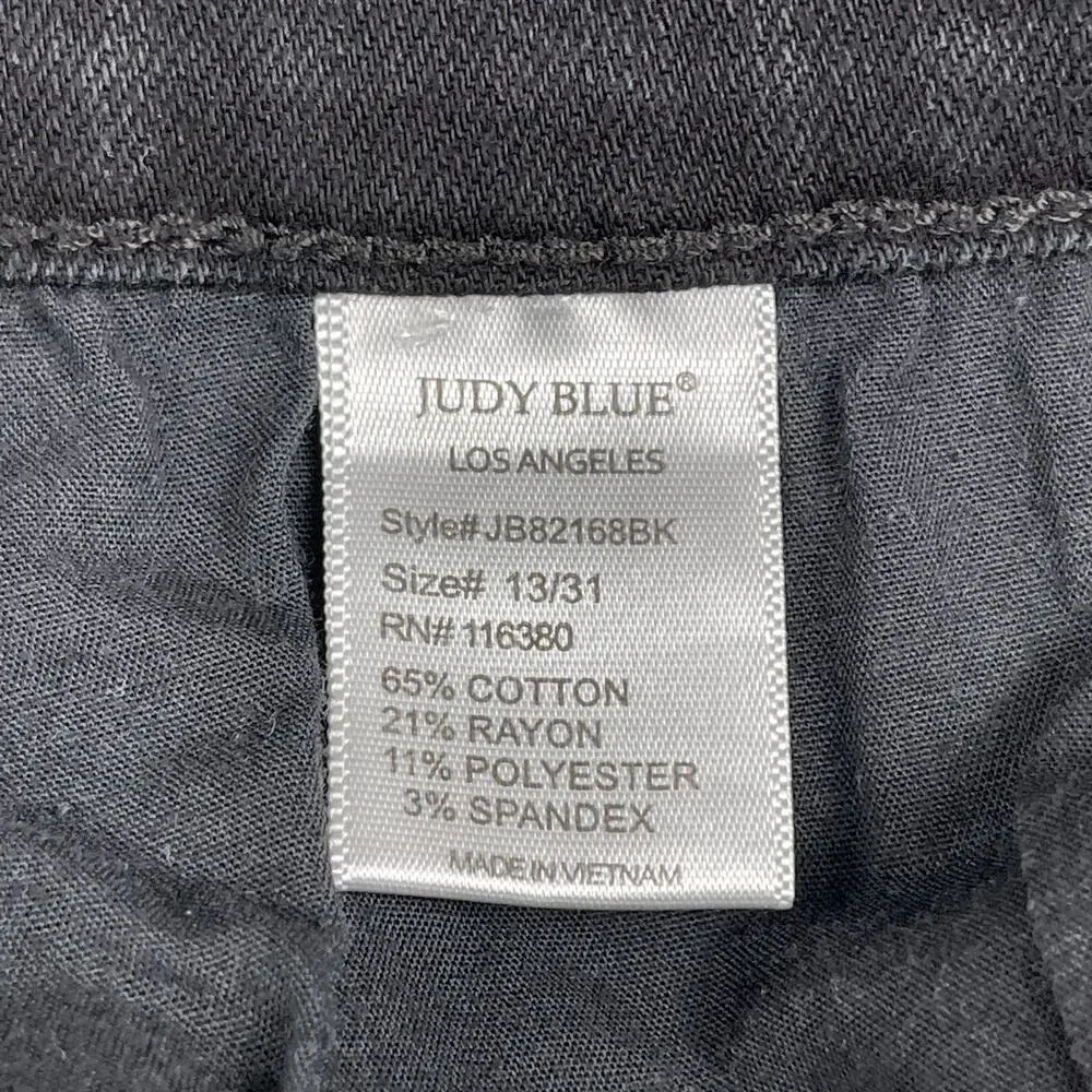 Judy Blue Skinny Fit Jeans 13/31 Mid Rise Destroyed Leopard Patch Denim Black